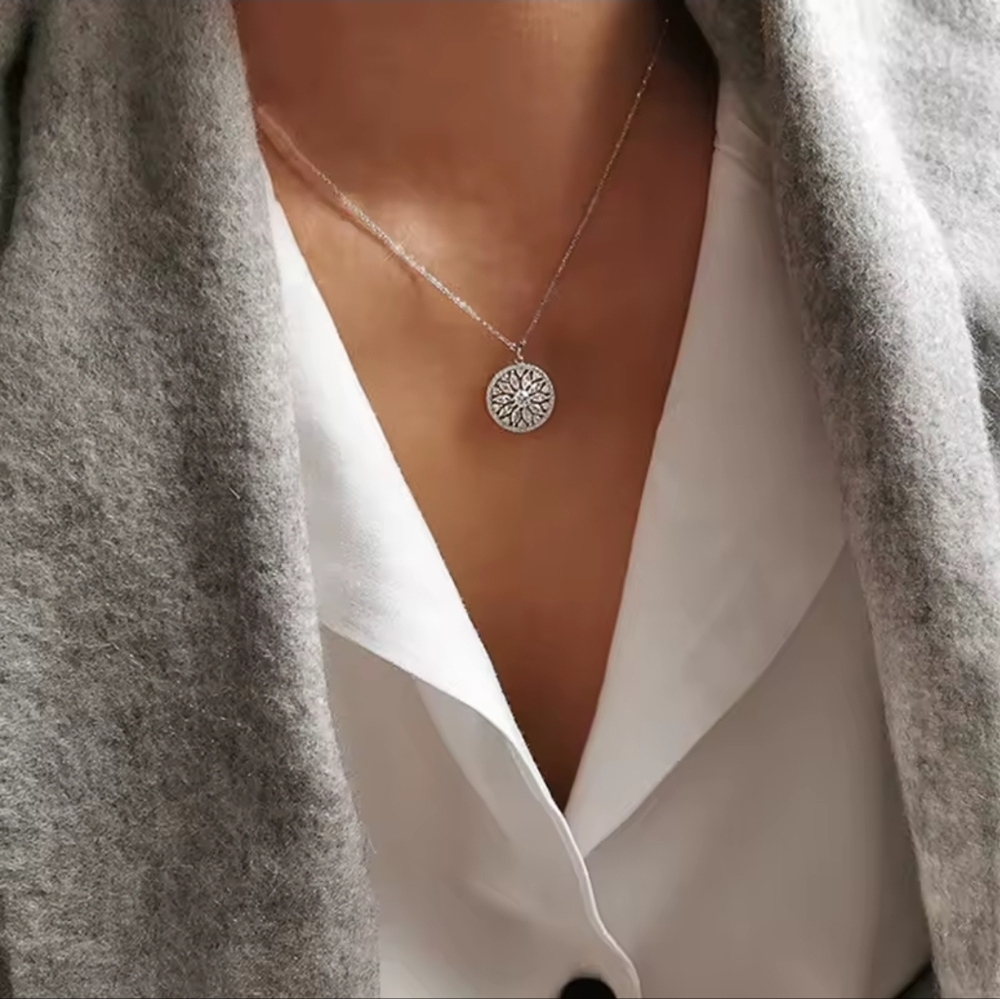 Silver Floral Pendant Necklace - Picture 2 of 3